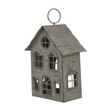 Rustic Metal Hanging House Tealight Holder with Glass Votive – Brown
