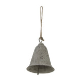Hill Interiors Rustic Metal Hanging Bell in aged brown with a rounded shape, iron clapper and jute loop, shown against a plain white background.