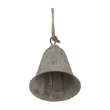 Hill Interiors rustic metal hanging bell in aged brown with a rounded shape, top loop and jute cord, shown against a plain white background.