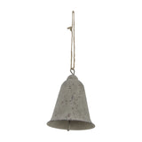 Hill Interiors Large Rustic Metal Hanging Bell in weathered brown with a matte speckled finish, suspended from jute twine against a plain white background.