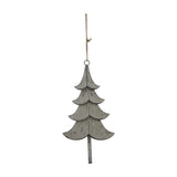 Hill Interiors Large Rustic Metal Hanging Tree in weathered brown, a tiered fir silhouette with jute cord loop, shown against a plain white background.
