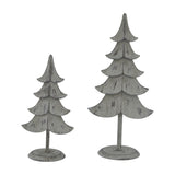 Hill Interiors Rustic Metal Standing Trees in weathered brown, shown as a small and larger tiered tree on round bases against a white background.
