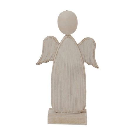 Hill Interiors Rustic Wooden Angel Ornament in white with carved folded wings, rounded head and square base, shown against a plain white background.