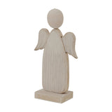 Hill Interiors Rustic Wooden Angel Ornament in white with carved folded wings, rounded head and rectangular base, shown against a plain white background.