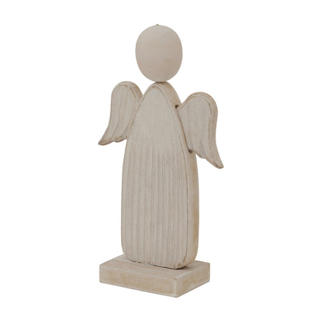 Hill Interiors Rustic Wooden Angel Ornament in white with carved folded wings, rounded head and rectangular base, shown against a plain white background.