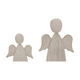 Two Hill Interiors Rustic Wooden Angel Ornaments in soft white with carved folded wings and rounded heads, shown side by side on a plain white background.