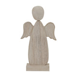 Hill Interiors Large Rustic Wooden Angel in brown, a carved standing figure with rounded head, folk-style wings and square base, shown on a white background.