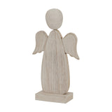 Hill Interiors Large Rustic Wooden Angel with carved wings and rounded head on a square base, shown in weathered whitewashed finish against a white background.