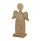 Hill Interiors Natural Rustic Wooden Angel Figure in beige, with carved wings, rounded head and flowing robe on a square base, shown on a white background.