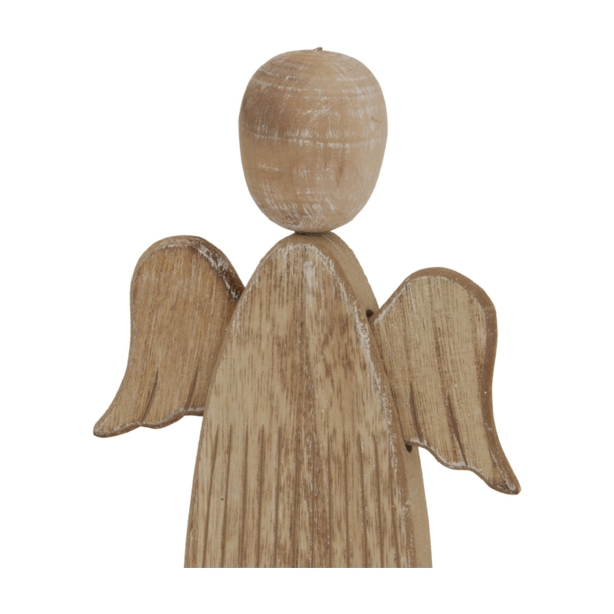 Hill Interiors large rustic wooden angel figure in beige with a rounded head, folded wings and visible grain, shown on a plain white background.