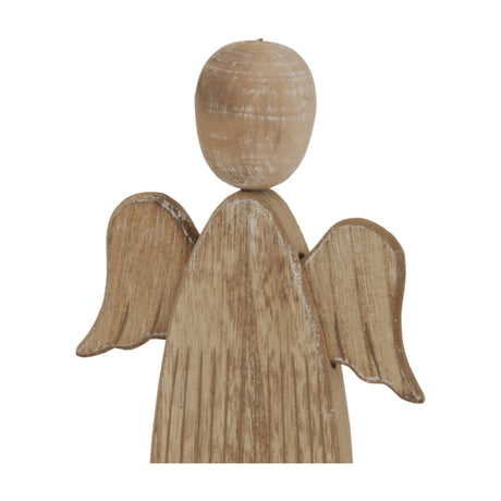 Hill Interiors large rustic wooden angel figure in beige with a rounded head, folded wings and visible grain, shown on a plain white background.