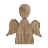 Hill Interiors Large Rustic Wooden Angel Figure in beige, showing the carved head, folded wings, and tapered body with visible wood grain on a white background.