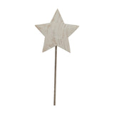Hill Interiors Rustic Metal Star on Stand in whitewashed white with a distressed finish on a slim upright stand, shown against a plain background.