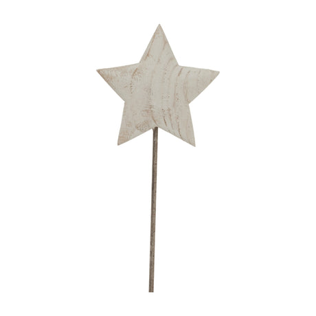 Hill Interiors Rustic Metal Star on Stand in whitewashed white with a distressed finish on a slim upright stand, shown against a plain background.