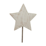 Hill Interiors Large Rustic Metal Star on Stand in whitewashed white with a weathered texture, on a slim upright post against a plain white background.