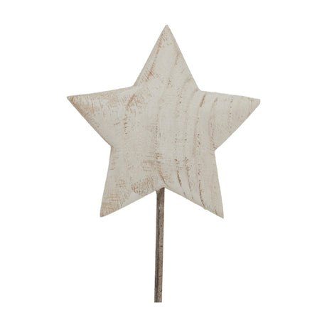 Hill Interiors Large Rustic Metal Star on Stand in whitewashed white with a weathered texture, on a slim upright post against a plain white background.