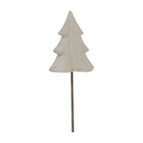 Hill Interiors Rustic Metal Tree on Stand in white, a slim Christmas decoration with a weathered wood-look finish on a narrow base, on a white background.