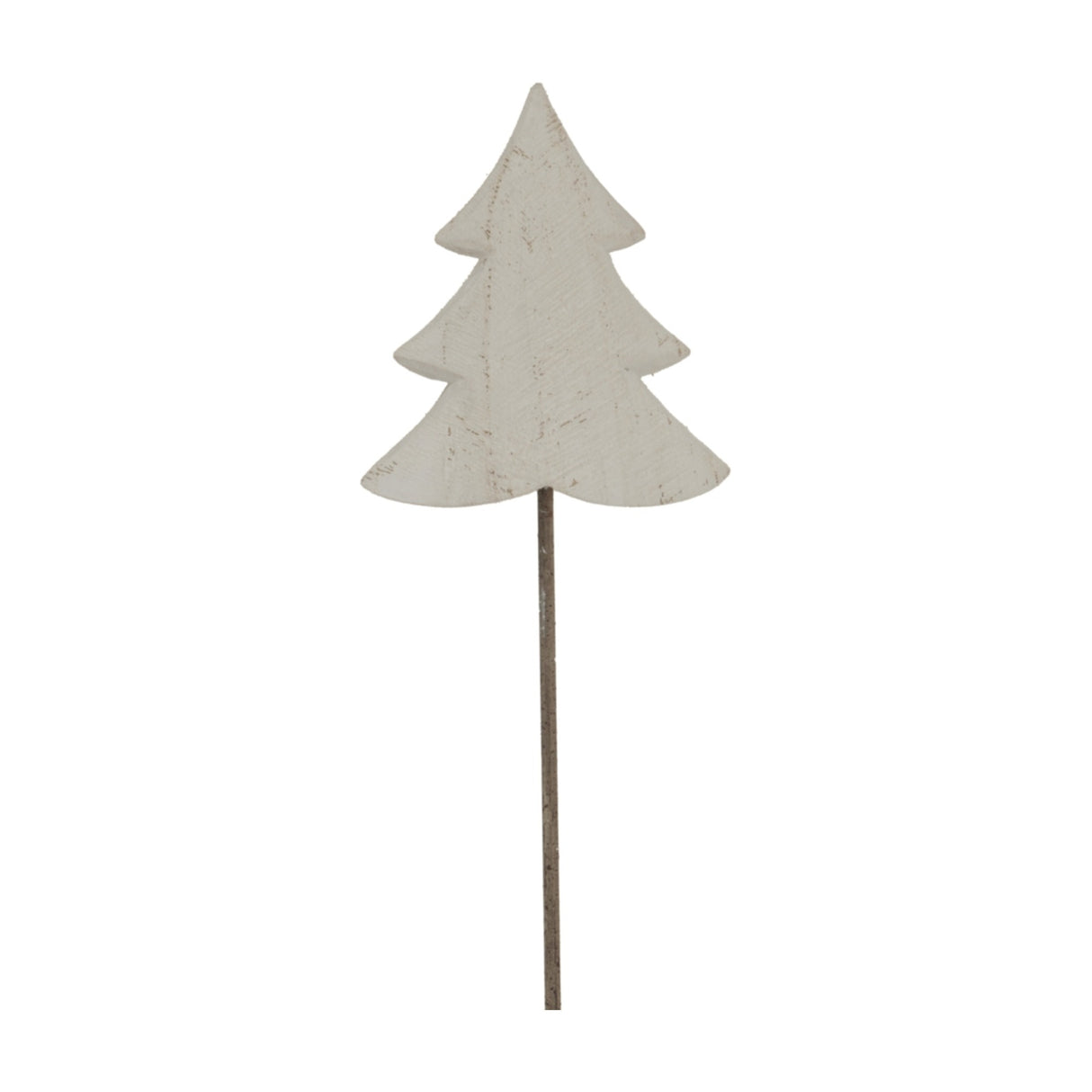 Hill Interiors Rustic Metal Tree on Stand in white, a slim weathered Christmas tree decoration on a narrow base, shown against a plain white background.