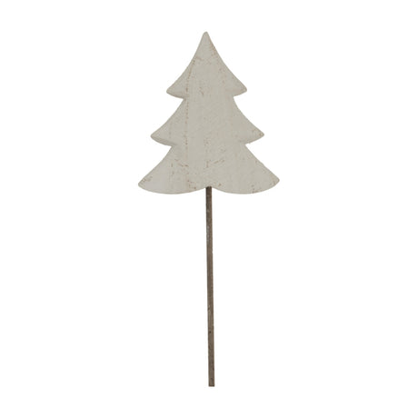 Hill Interiors Rustic Metal Tree on Stand in white, a slim weathered Christmas tree decoration on a narrow base, shown against a plain white background.