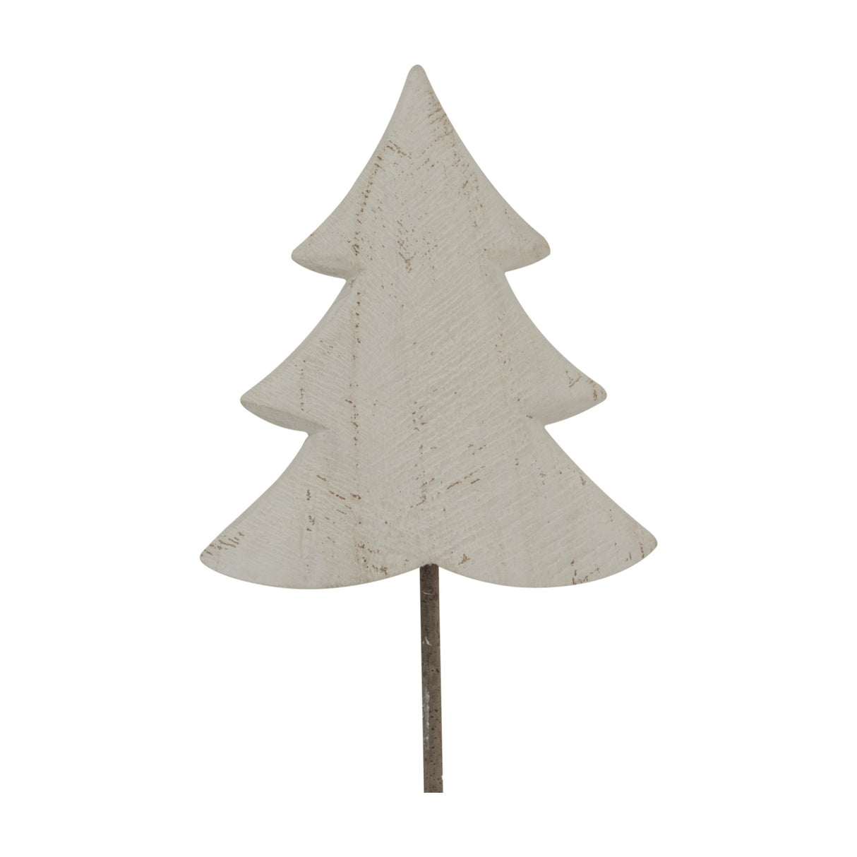 Hill Interiors Rustic Metal Tree on Stand in white, a slim tiered Christmas decoration with a weathered finish, shown on a white background.