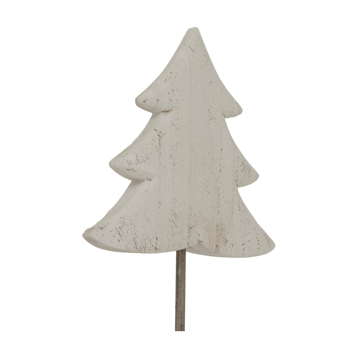 Hill Interiors Large Rustic Tree on Stand in white, a metal Christmas tree decoration with a worn painted finish on a slim stand, shown on a white background.