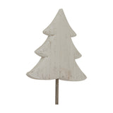 Hill Interiors Large Rustic Tree on Stand in white, a metal Christmas tree decoration with a worn painted finish on a slim stand, shown on a white background.