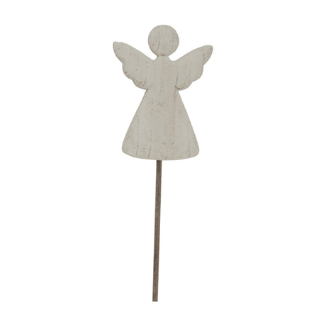 Hill Interiors Large Rustic Angel on Stand in white, a metal Christmas decoration with winged figure on a slender stem, shown on a plain background.
