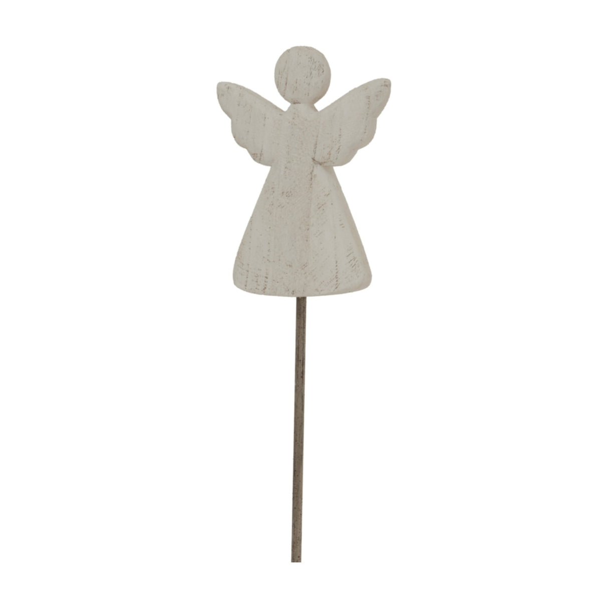 Hill Interiors Large Rustic Angel on Stand in white, a metal angel figure with outstretched wings on a slender rod base, shown on a plain background.