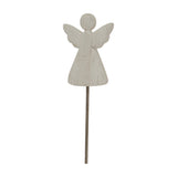 Hill Interiors Large Rustic Angel on Stand in white, a metal angel figure with outstretched wings on a slender rod base, shown on a plain background.