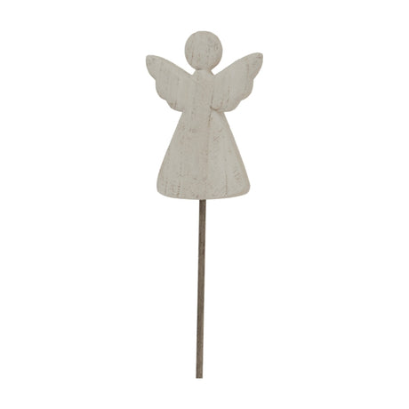 Hill Interiors Large Rustic Angel on Stand in white, a metal angel figure with outstretched wings on a slender rod base, shown on a plain background.