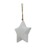Hill Interiors rustic 13cm wooden hanging star Christmas decoration in soft white with visible grain, suspended from a jute twine loop.