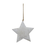 Hill Interiors Large Rustic Hanging Wooden Star in white with visible grain and jute cord loop, shown against a plain white background.