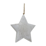Hill Interiors large rustic hanging wooden star in whitewashed finish with visible grain and jute cord loop, shown against a plain white background.