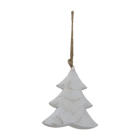 Hill Interiors Rustic Hanging Wooden Tree in a whitewashed finish with visible grain, suspended from a jute rope loop against a plain white background.