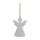 Hill Interiors Large Rustic Hanging Wooden Angel in white with outstretched wings and jute loop, shown against a plain white background.