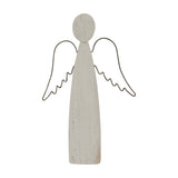 Hill Interiors Rustic Standing Angel Figure in distressed white metal with a rounded head, tapered robe and open wire wings, on a plain background.