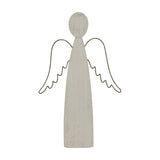 Hill Interiors Large Rustic Standing Angel Figure in white washed metal with a tall tapered body and simple wire wings, shown on a plain background.