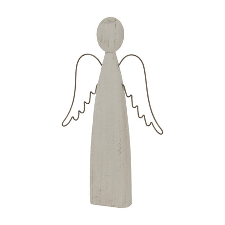 Hill Interiors Large Rustic Standing Angel Figure in white washed metal with a tapered body, round head and wire wings, shown on a plain background.