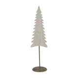 Hill Interiors Tall Metal Tree on Stand in white, a tiered fir-shaped Christmas decoration with a whitewashed finish and round metal base.