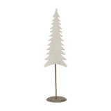 Hill Interiors Tall Metal Tree On Stand in white, a slim layered tree silhouette with whitewashed finish on a rounded grey base, shown on a plain background.