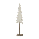 Hill Interiors Tall Metal Tree On Stand in white, a slim layered tree silhouette with whitewashed finish on a round metal base, shown on a plain background.