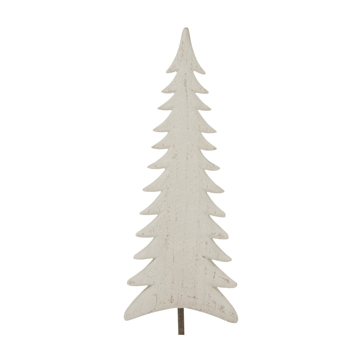 Hill Interiors Tall Metal Tree On Stand in white, a slim layered branch silhouette with whitewashed finish on a plain background.