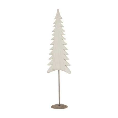 Hill Interiors Large Tall Tree on Stand in white, a slender metal fir shape with weathered finish on a round base, shown against a plain background.