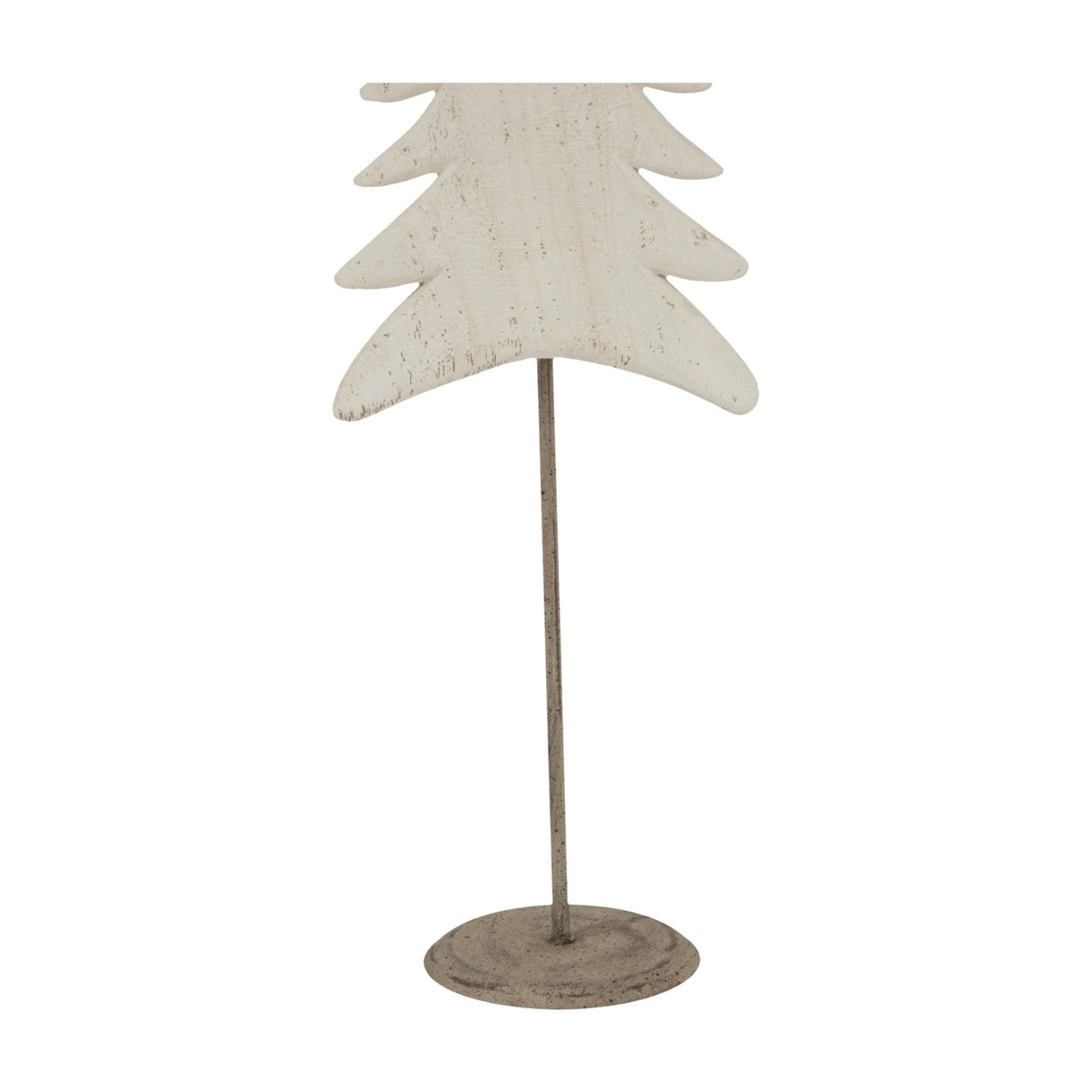 Hill Interiors Large Tall Tree on Stand in white, a metal faux tree with weathered finish on a slim stem and round base, shown on a plain background.