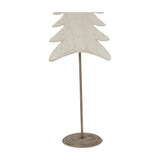 Hill Interiors Large Tall Tree on Stand in white, a metal faux tree with weathered finish on a slim stem and round base, shown on a plain background.