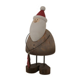 Hill Interiors rustic metal Santa figure in brown with red hat, white beard and small red tree, standing on a plain white background.