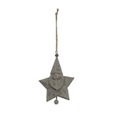 Hill Interiors Rustic Hanging Santa Star Decoration in distressed white metal, five-point star with Santa figure at centre, jute hanging cord.