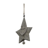 Hill Interiors Rustic Hanging Santa Star metal Christmas decoration in distressed white, with Santa figure at the centre, suspended from twine.