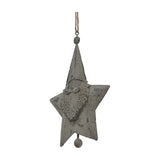 Hill Interiors Large Rustic Hanging Santa Star in distressed white metal with folk-style Santa motif and jute cord, shown on a plain background.