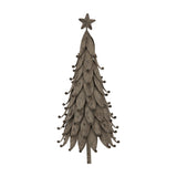 Hill Interiors rustic decorative metal Christmas tree in weathered silver with layered leaf-shaped branches and an open star topper, on a white background.